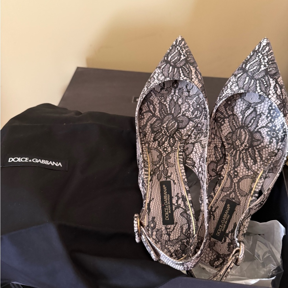 Dolce & Gabbana Black Lace Slingback Pointed-Toe Heels + Dust Bag + Box - Picture 5 of 9